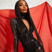 Valentine's Red Draped Editorial Stock Photo Long Straight Hair