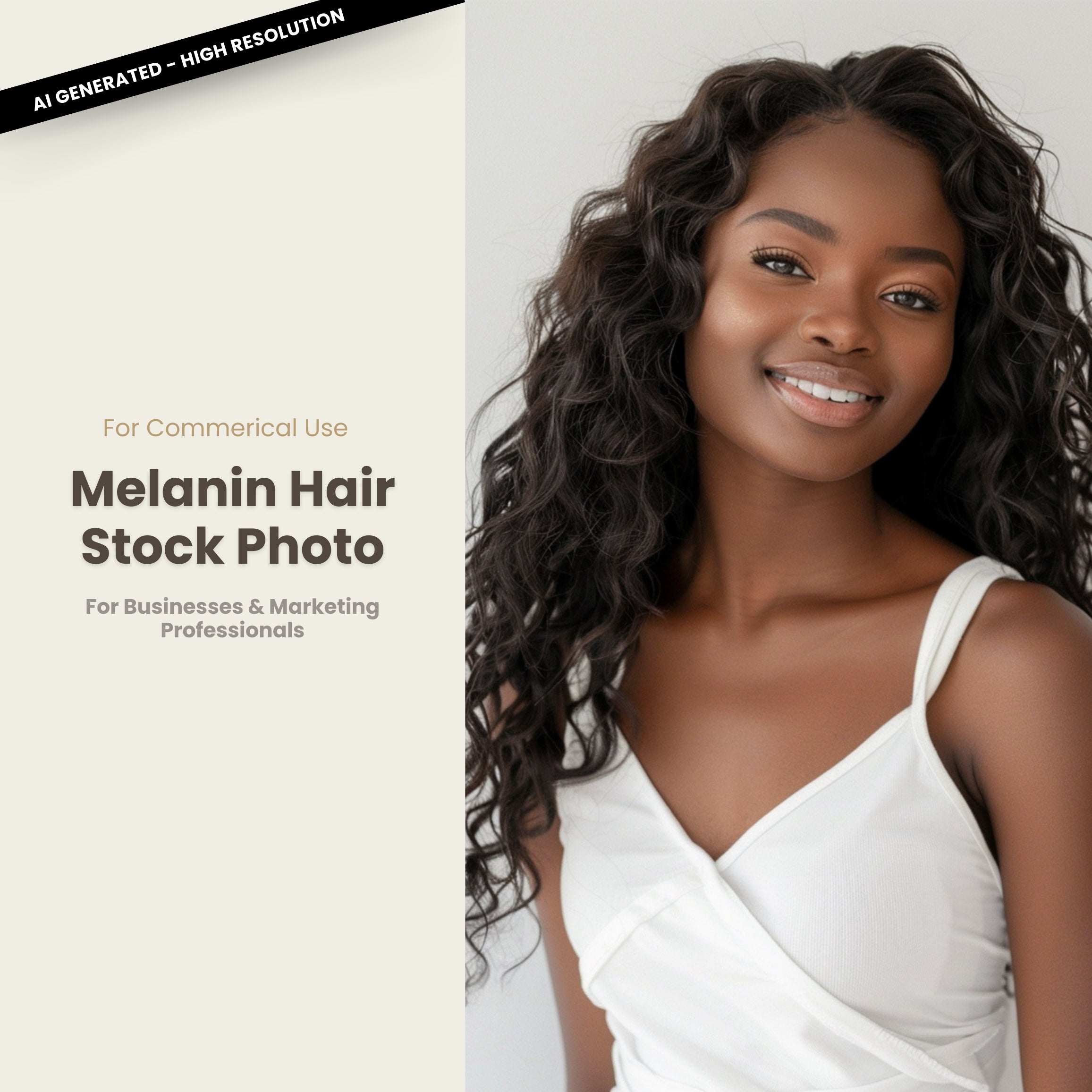 Melanin Beauty Stock Photo Youthful Dark Skin Model Wand Curls