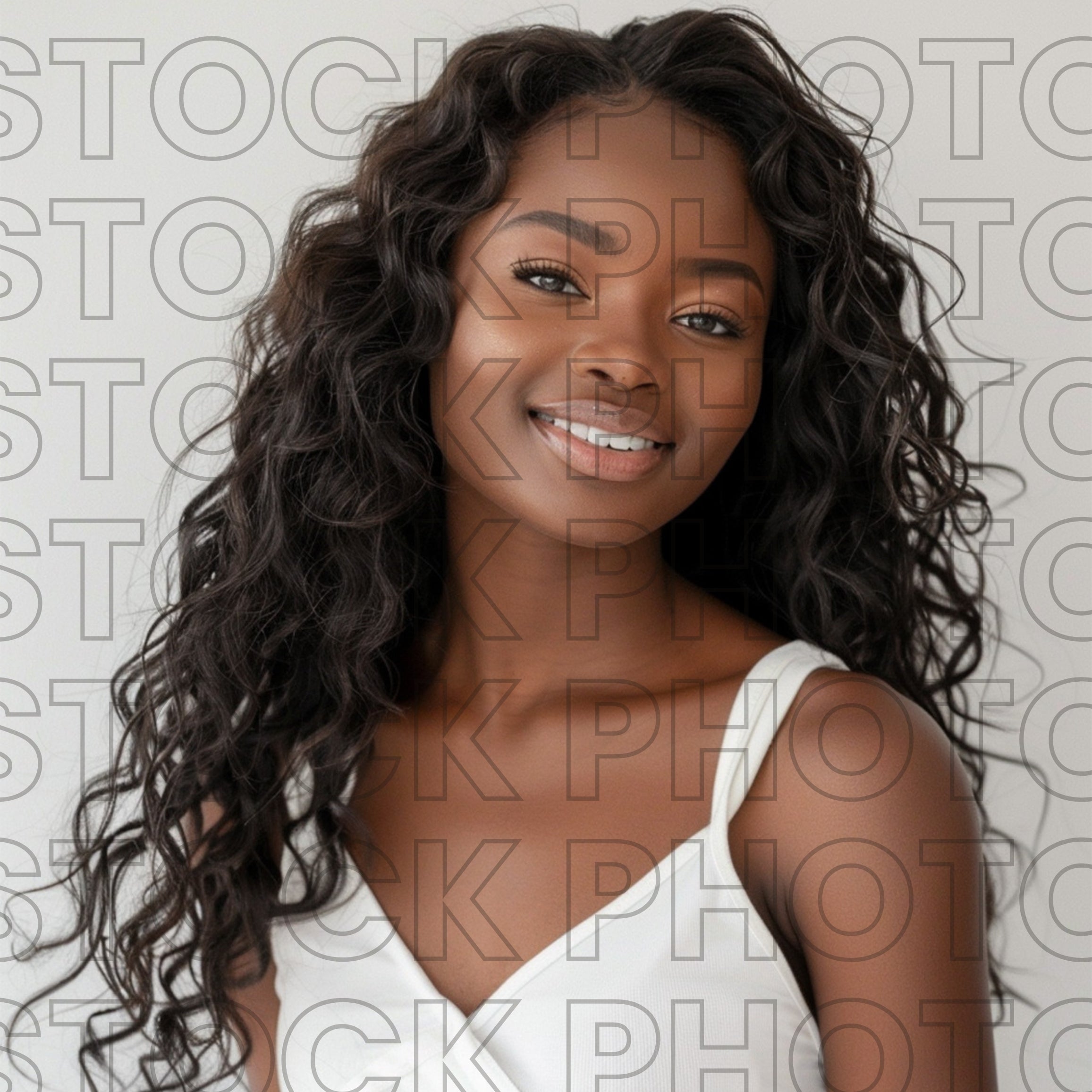 Melanin Beauty Stock Photo Youthful Dark Skin Model Wand Curls