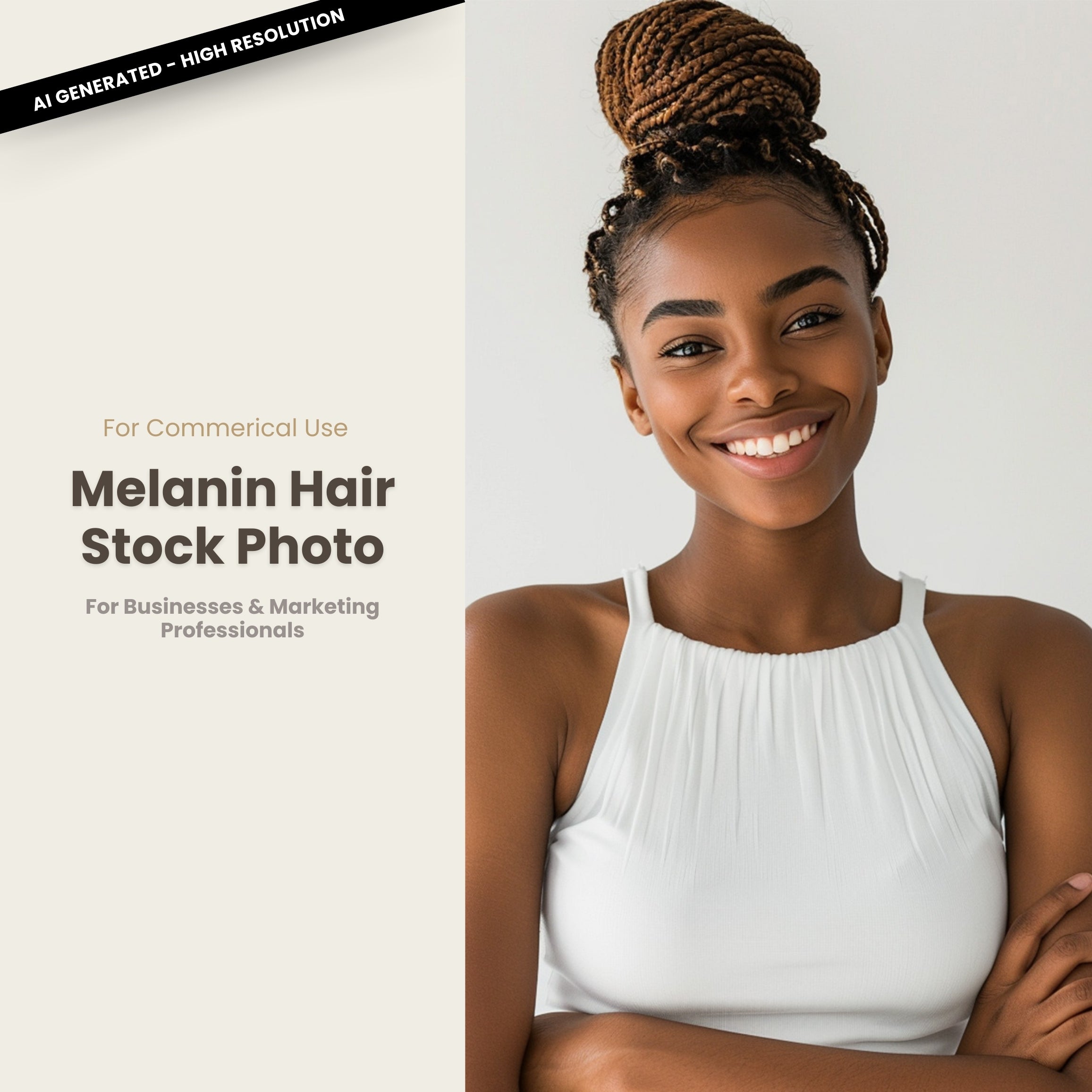 Melanin Beauty Stock Photo Youthful Girl Model Knotless Bun