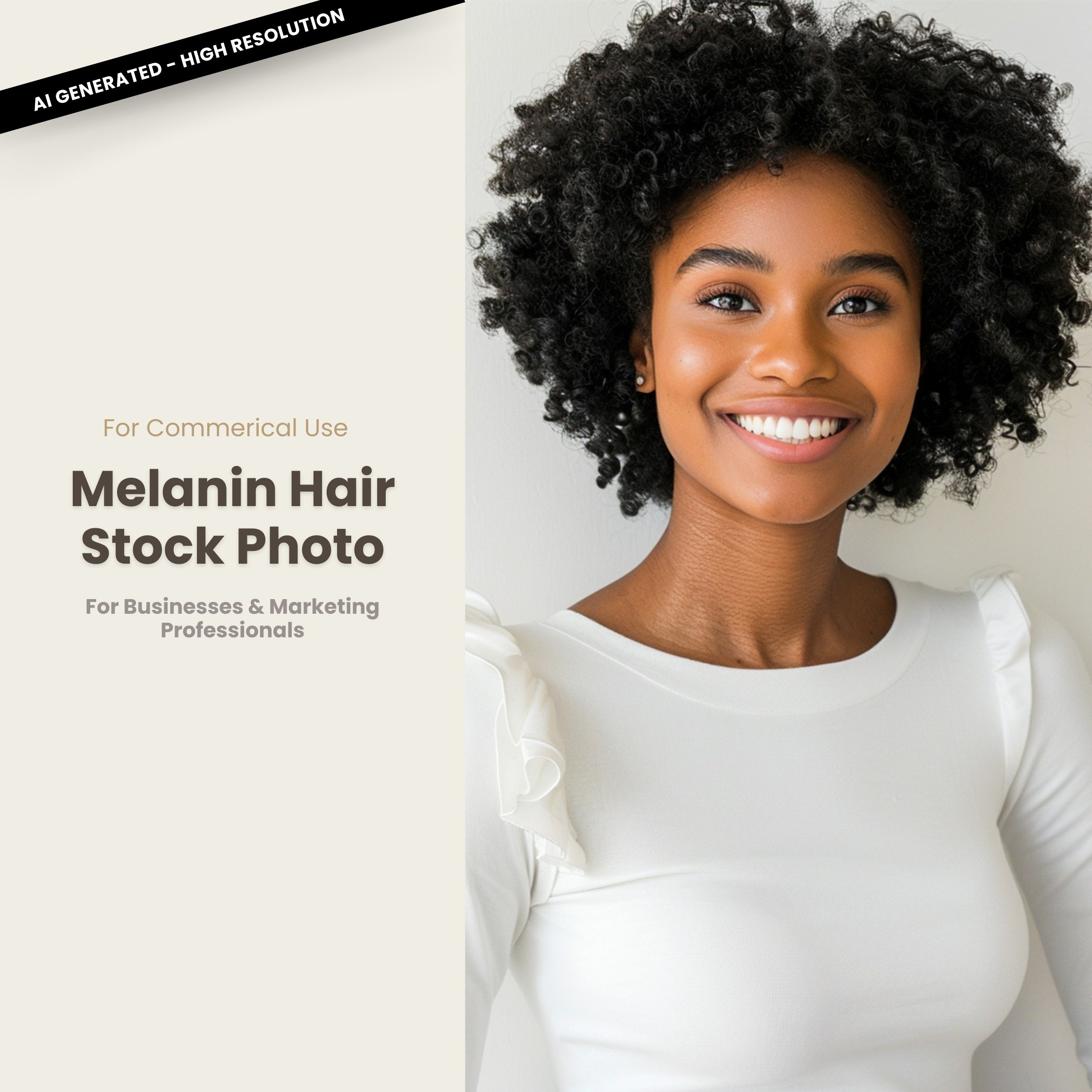 Melanin Beauty Stock Photo Professional Model Close Up Short Curly Afro