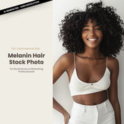 Melanin Beauty Stock Photo Voluminous Curly Hair Afro with Bangs Medium