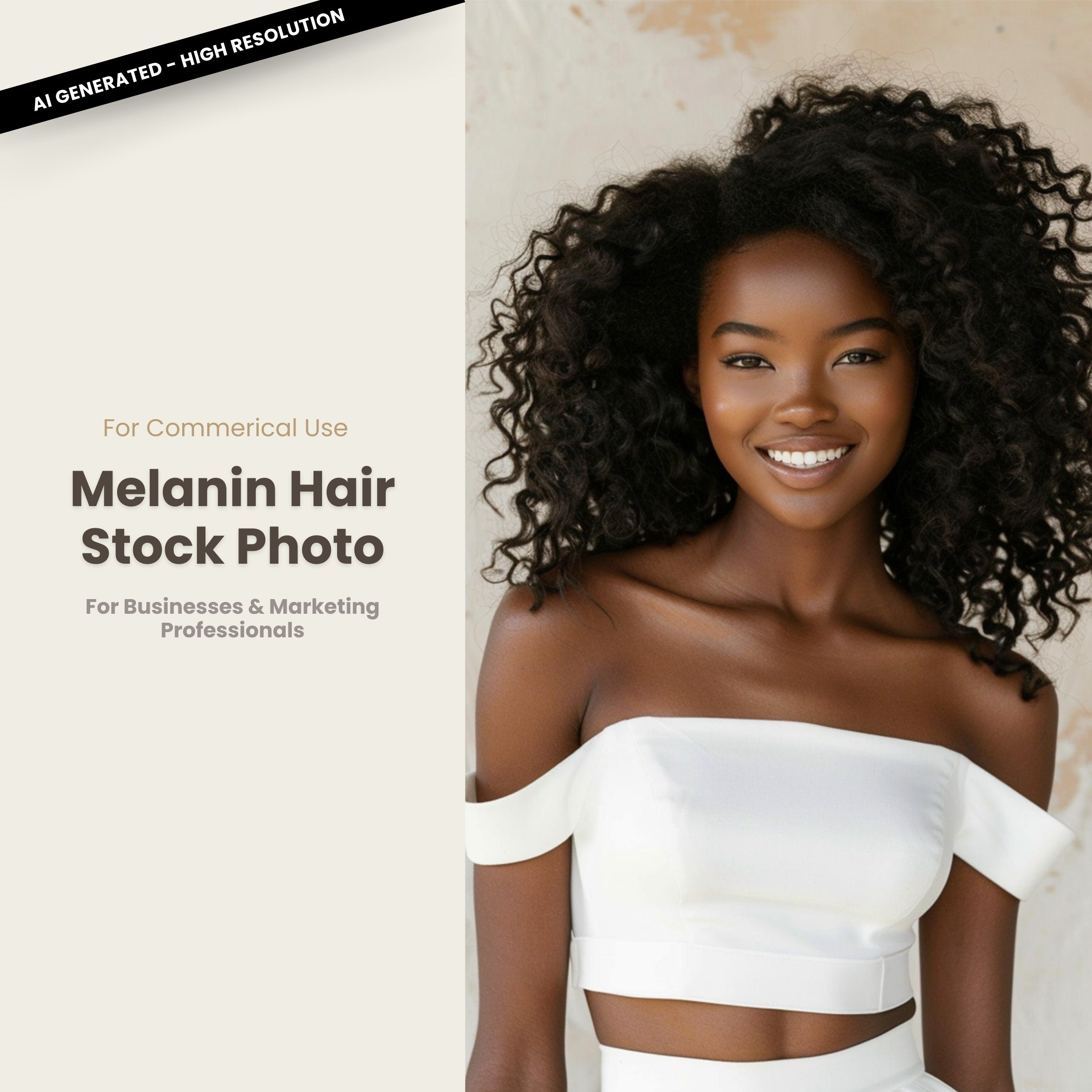 Melanin Beauty Stock Photo Professional Model with Big Fluffy Spiral Curls