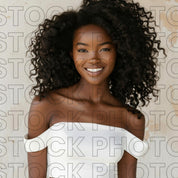 Melanin Beauty Stock Photo Professional Model with Big Fluffy Spiral Curls