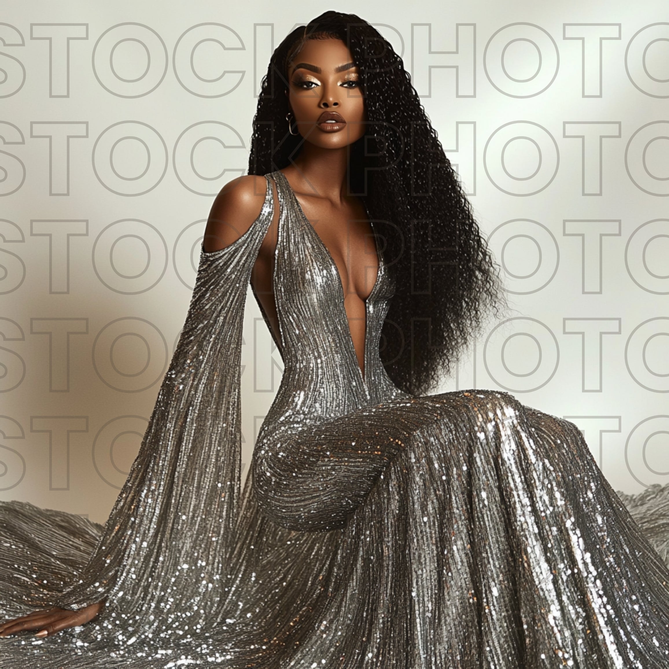 Diamond Collection Stock Photo Seated Pose Long Gown