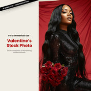 Valentine's Red Draped Editorial Stock Photo Long Deep Wave Hair