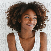 Melanin Beauty Stock Photo Youthful Model Side Profile Fluffy Curls